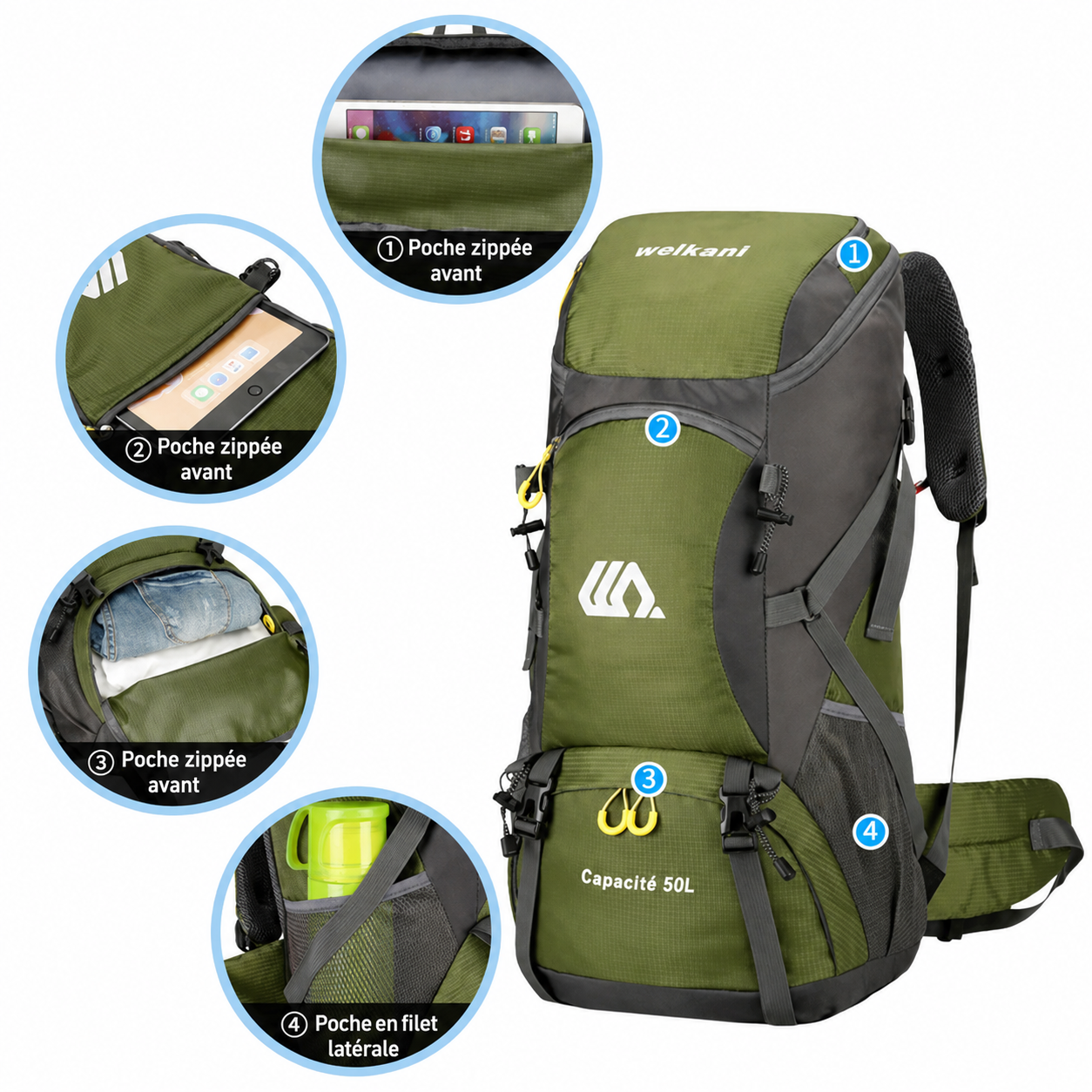 Sac à Dos Randonnée 50L — Imperméable et Respirant pour Trek et Montagne